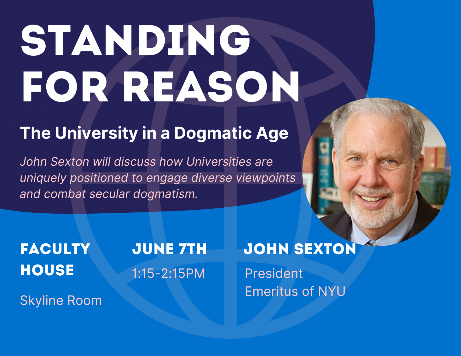 Standing for Reason event flyer with photo of John Sexton