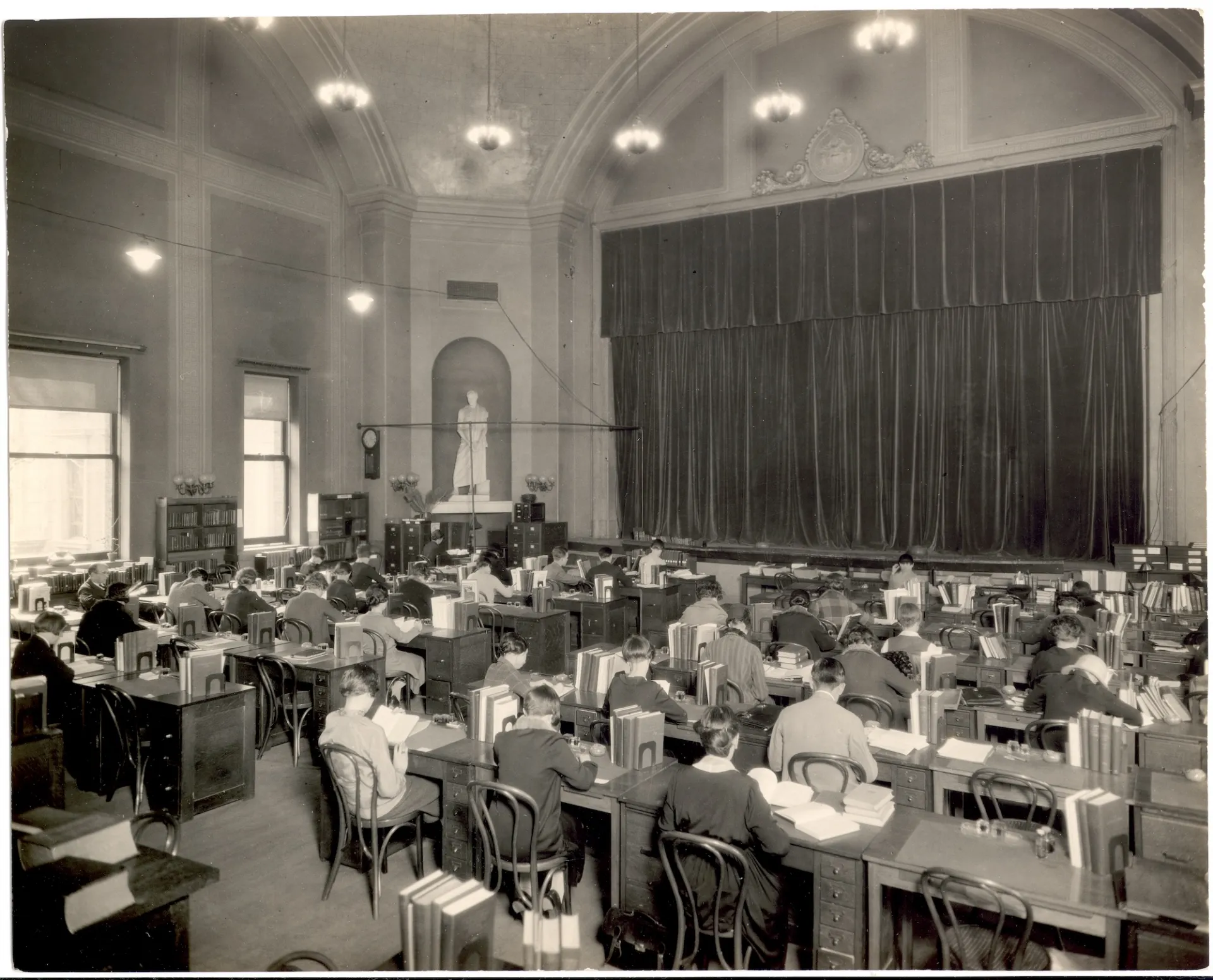 Earl Hall auditorium transformed into a study space in the early 1900s. 