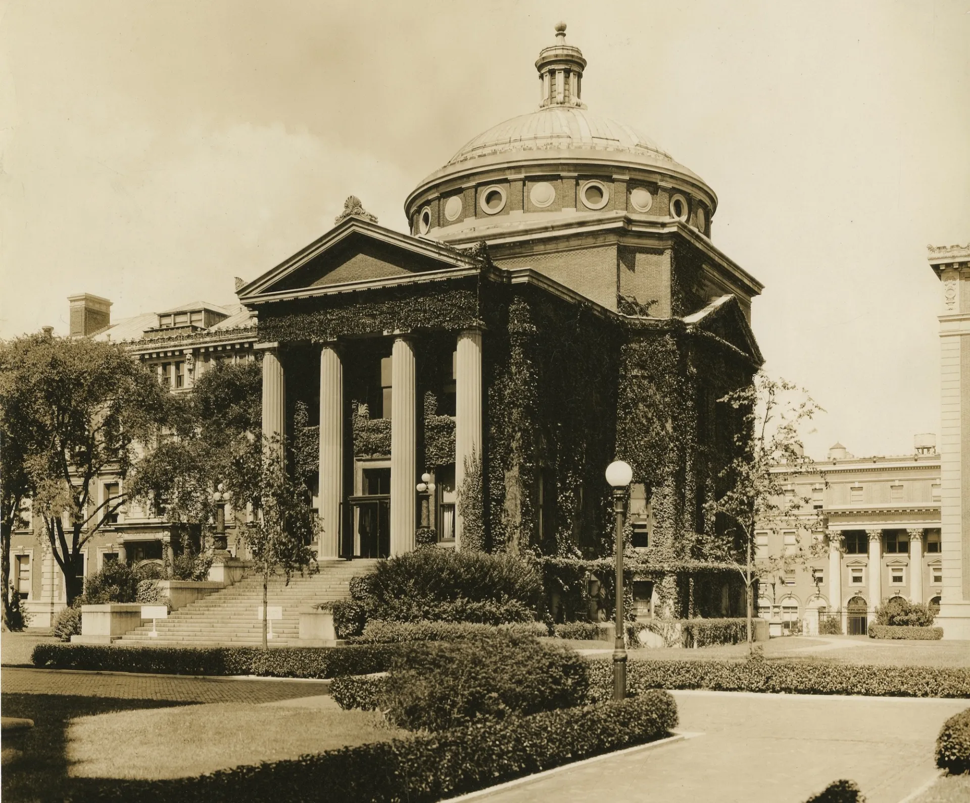 Historic photo of Earl Hall with Ivy