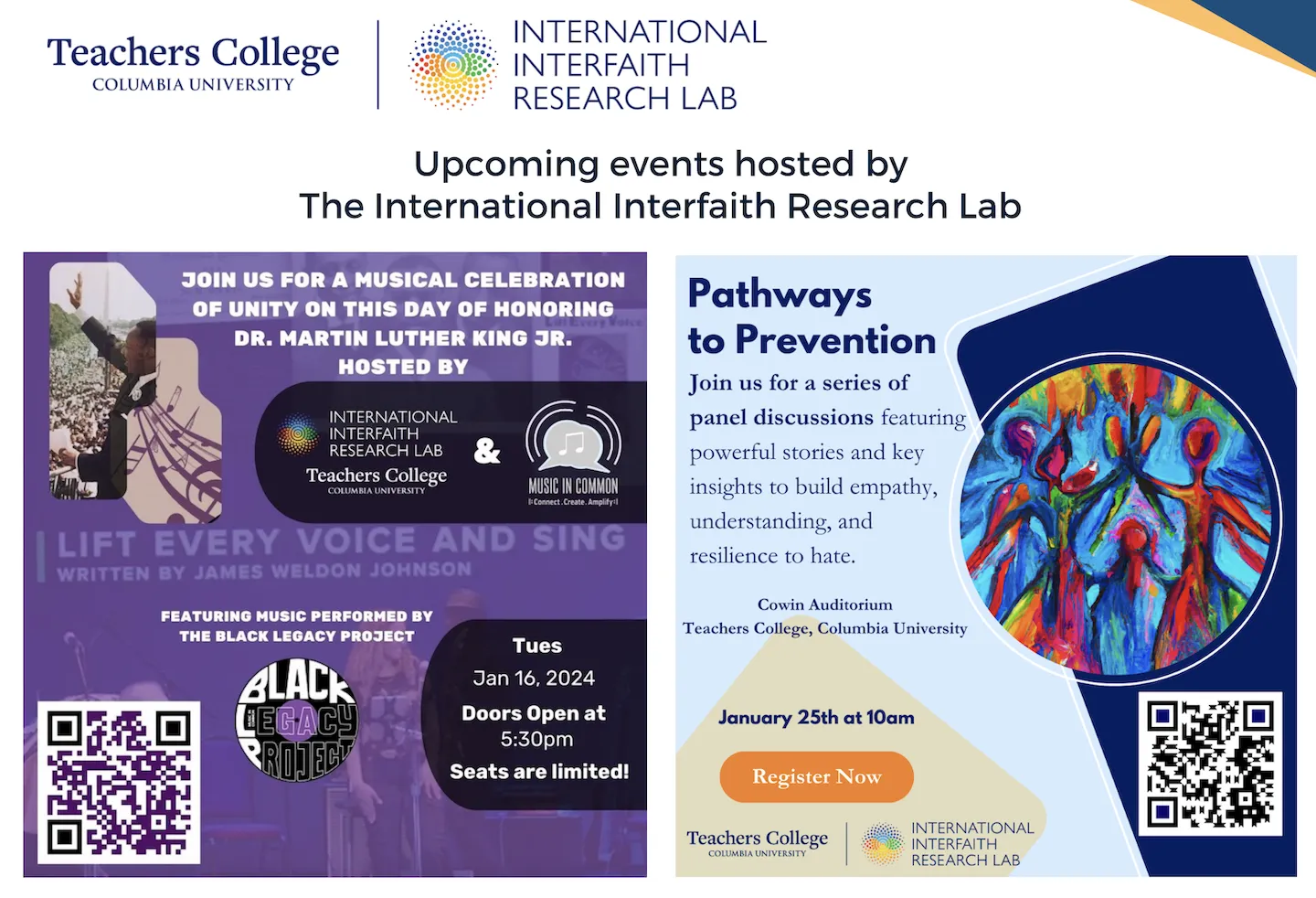 Interfaith lab flyer with upcoming January 2024 events