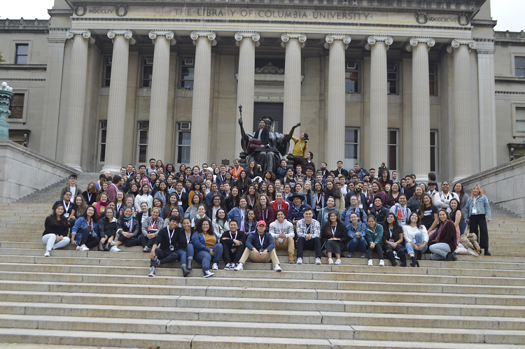 Students gathered in front of Low Library for the Ivy Native Fall Summit, a co-sponsored project.