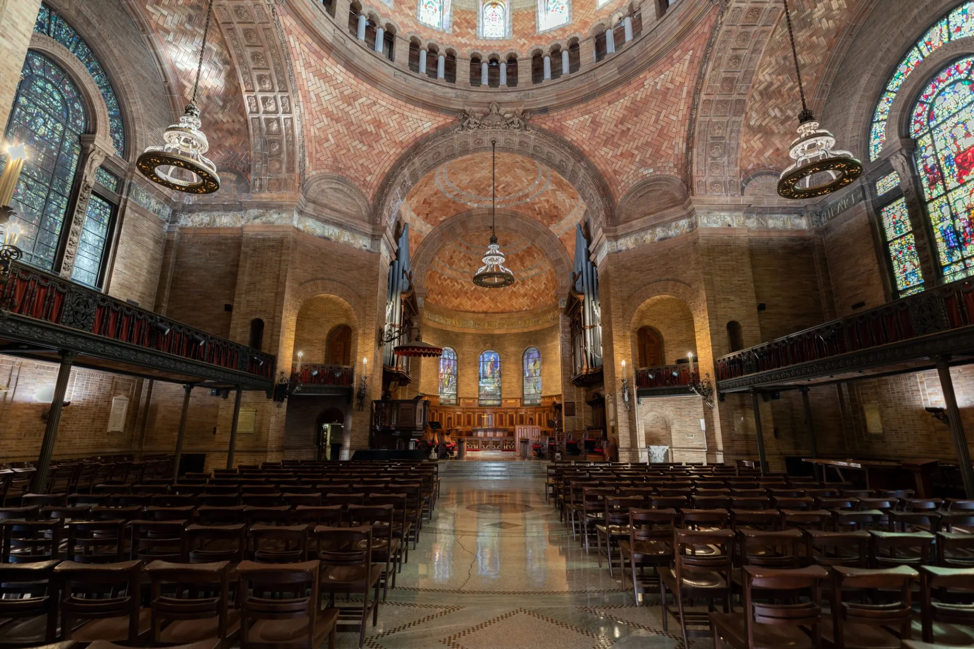 St. Paul's Chapel interior with hundreds of seats for quiet prayer and meditation 